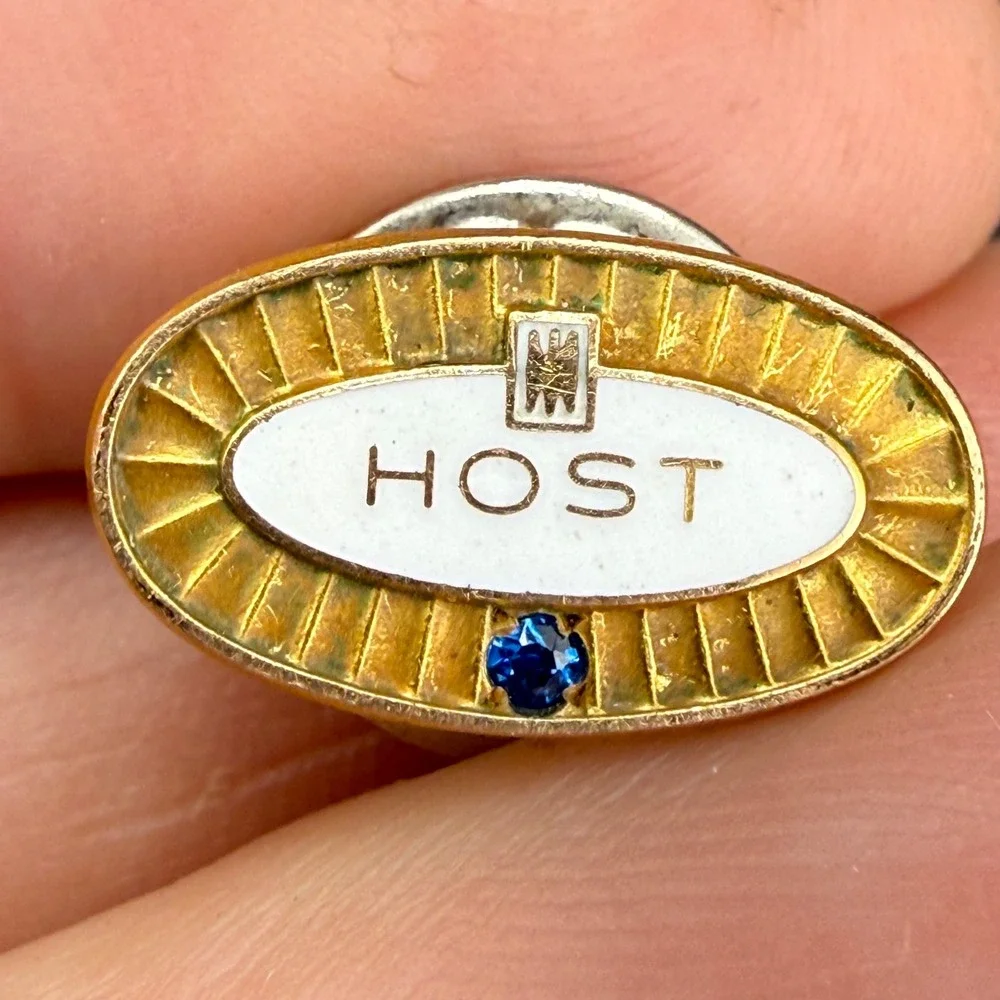 Vintage Marriott Host Service Award Pins Gold Tone Enamel Blue Stone Unisex OS